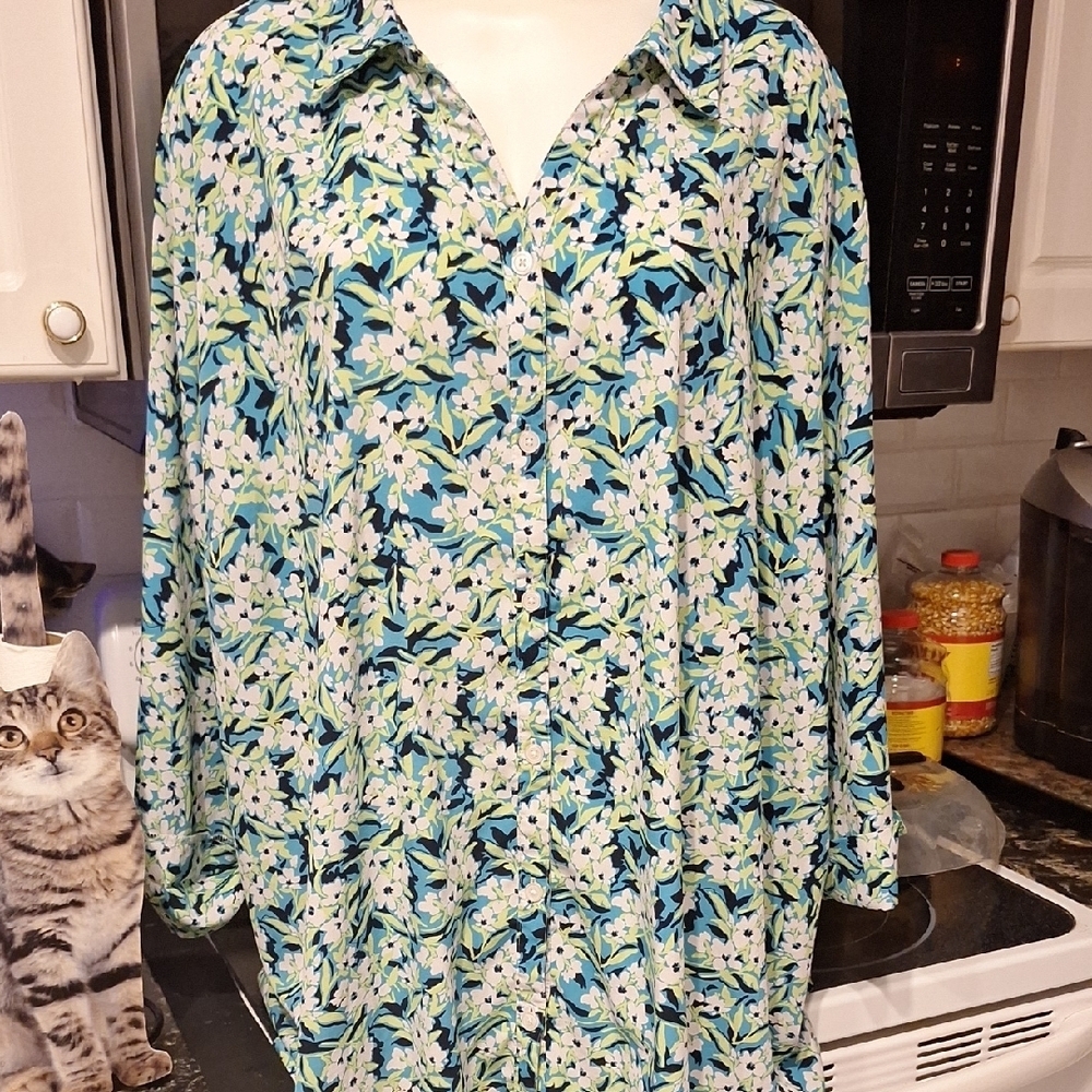 l Womens Catherines Button Stretch 3/4 Sleeve Plus Size Top 5X